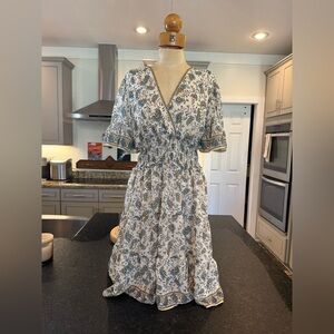 Max Studio Blue and Gold Paisley Midi Dress